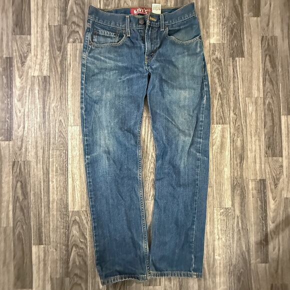 Levi’s 514 Slim Straight Jeans 28x28 Blue Denim Youth Boys Distressed Worn Fade - Picture 1 of 8